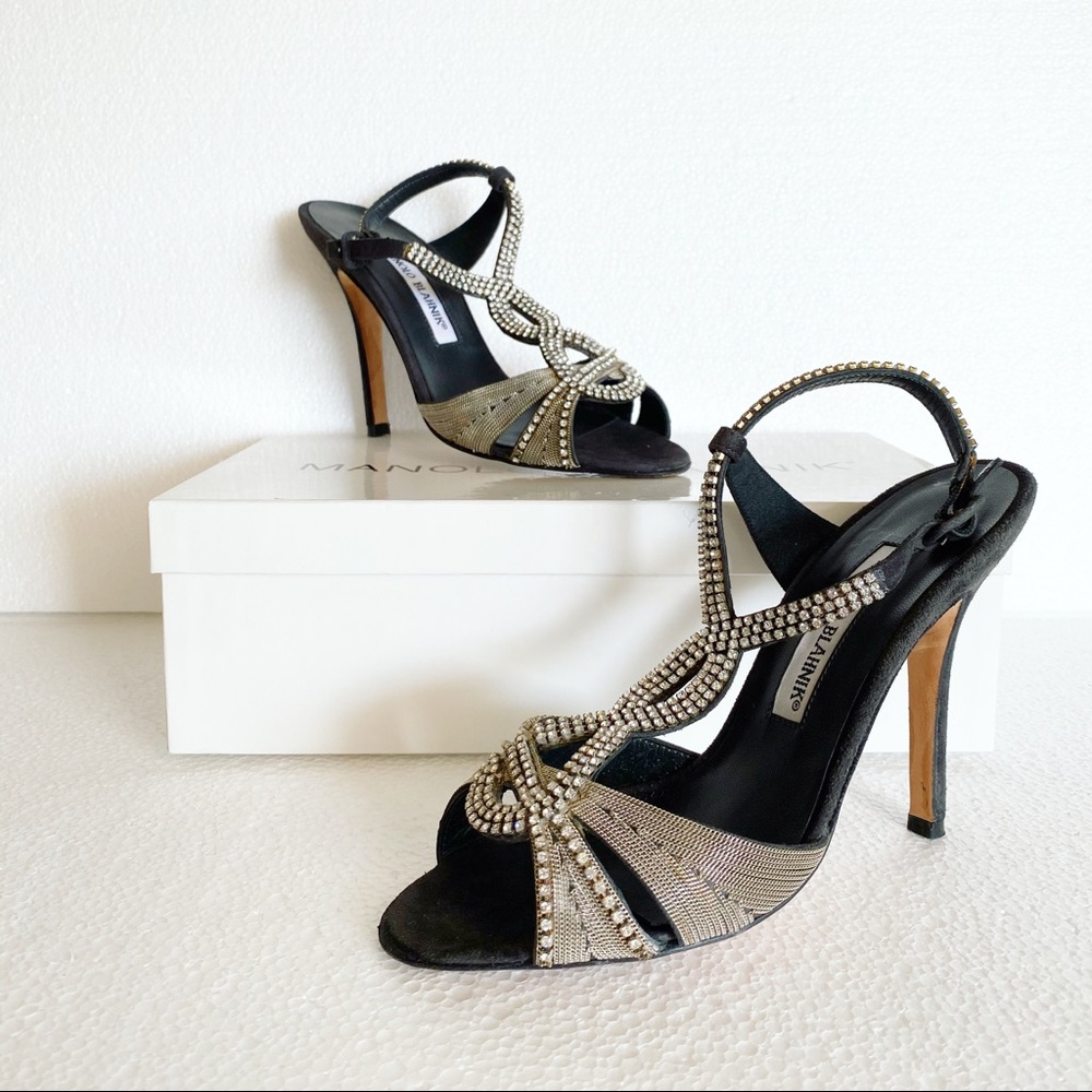 MANOLO BLAHNIK Crystal Chain Putzi Heels 36